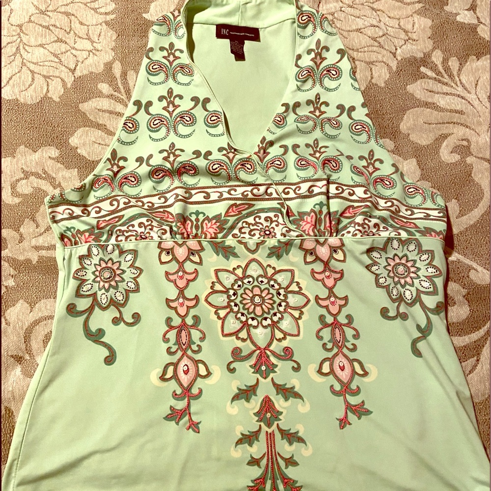 INC Mint Green embroidered halter top